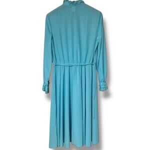 Vintage Jane Baar Dress Medium Sheer Lace Collared Long Sleeve 70's Keyhole Neck